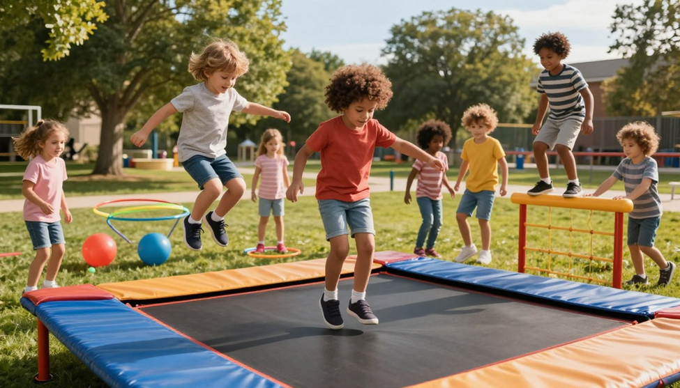 kids jumping on the mat