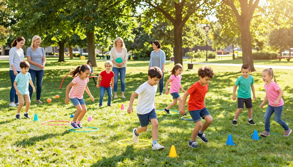 children playing chase game in the backyard