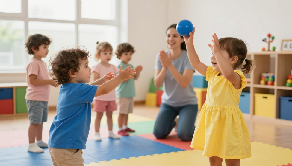 kids tossing the plastic ball