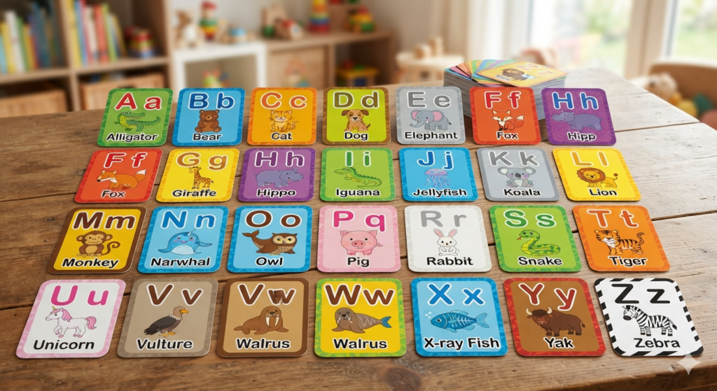 Alphabet flash cards created with Canva 