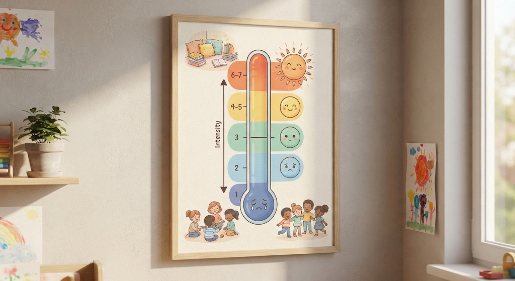 Feelings thermometer chart used to help children identify big emotions