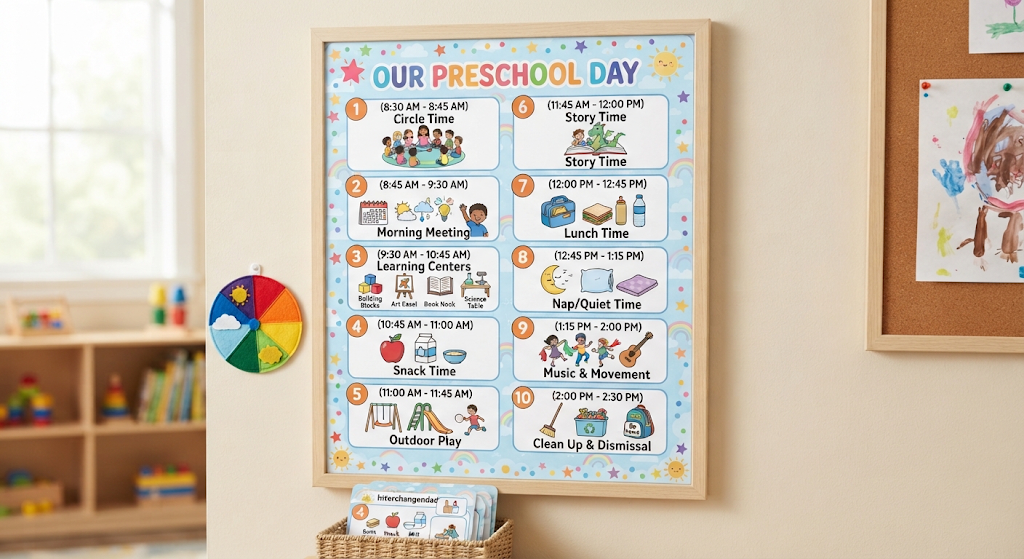 Visual daily schedule used to support predictable classroom routines